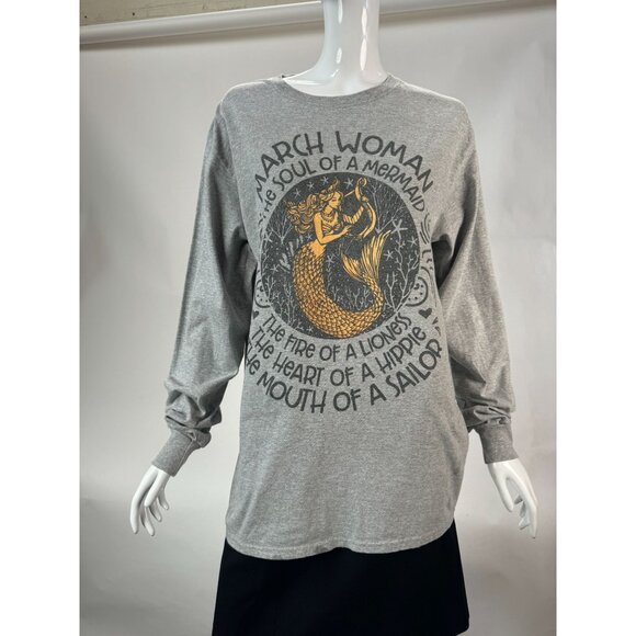 March Woman Graphic Long Sleeve Shirt Fruit Of The Loom HD Cotton Medium Gray - Picture 13 of 16